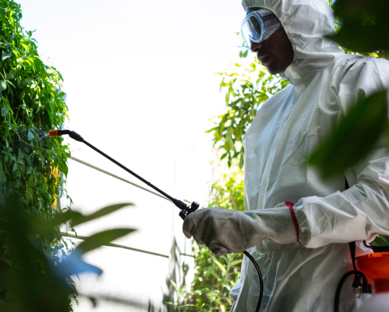 man wearing protective suit pest control service oroville ca